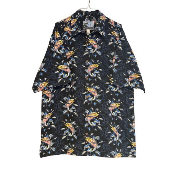AFTCO BLUEWATER FISHING PRINT BUTTON DOWN MENS SHIRT XL TACKLE OUTDOORS - Picture 1 of 6